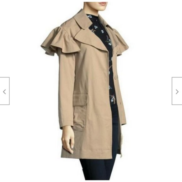 Rebecca Taylor Cotton Faille Ruffle Trench Coat S - Picture 4 of 6